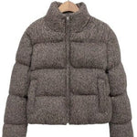 SUNDAYUP Outerwear - Jackets & Coats Woolen Cropped Puffer Jacket In Brown