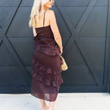 Surplice Neck Cascading Ruffle Polka Dot Dress In Chocolate - Infinity Raine