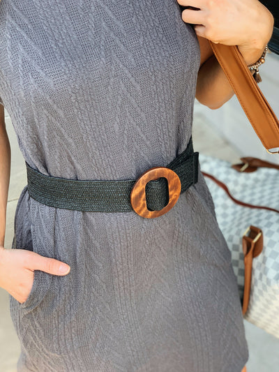 Its All So Simple Straw Stretch Belt-Black - Infinity Raine