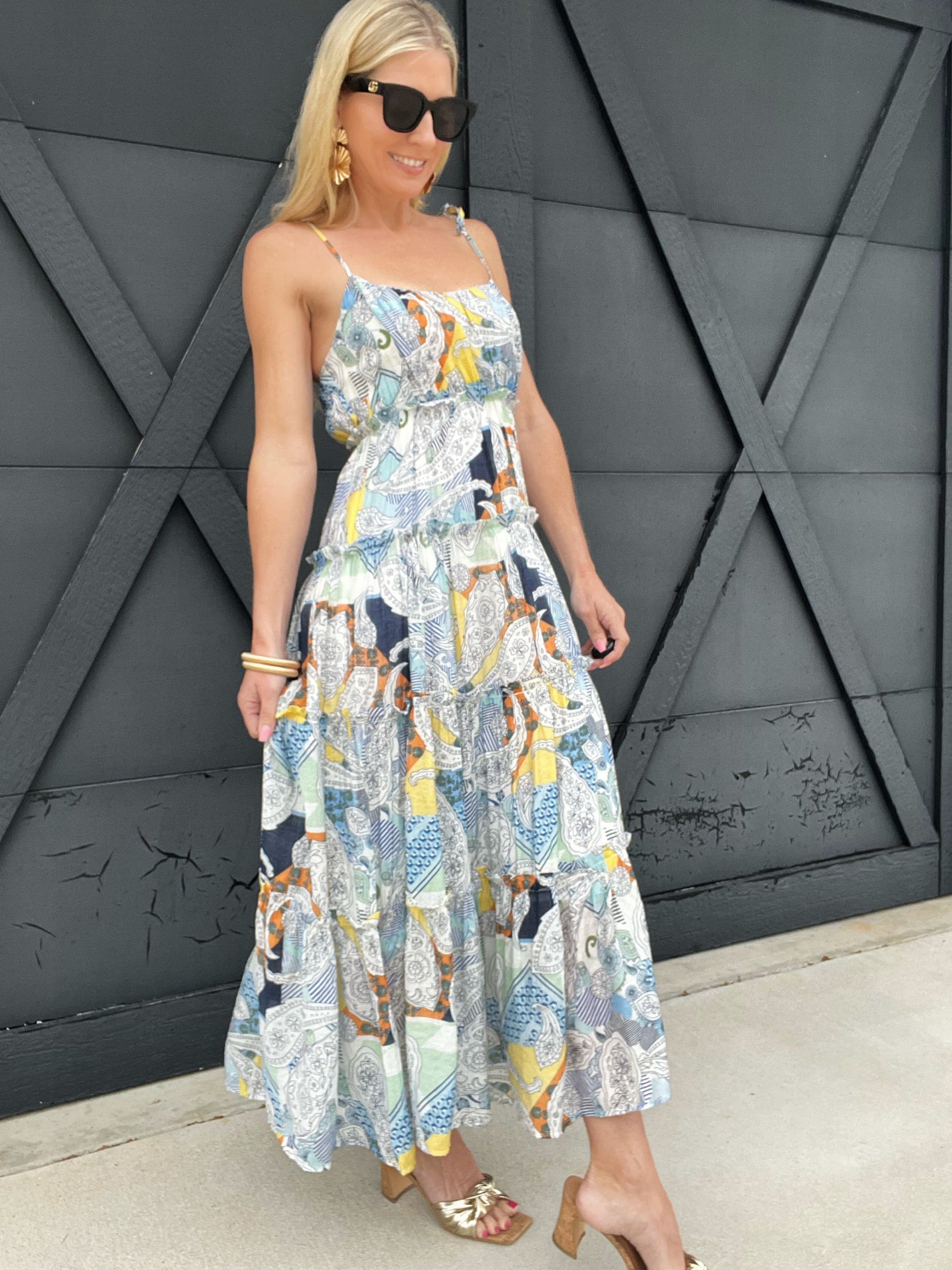 Sweet Lovely by Jen Dresses Paisley Floral Tiered Maxi Dress In Blue