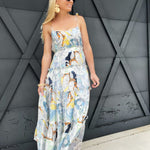 Paisley Floral Tiered Maxi Dress In Blue - Infinity Raine