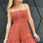 Smocked Button Flowy Romper In Ginger - Infinity Raine
