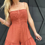 Smocked Button Flowy Romper In Ginger - Infinity Raine