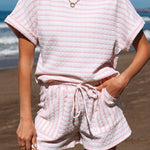 Knitted Stripe Short Set In Pink - Infinity Raine