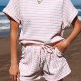 Knitted Stripe Short Set In Pink - Infinity Raine