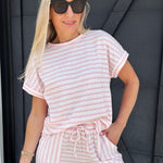 Sweet Lover Fashion Sets Knitted Stripe Short Set In Pink