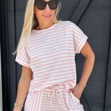 Sweet Lover Fashion Sets Knitted Stripe Short Set In Pink