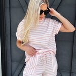 Sweet Lover Fashion Sets Knitted Stripe Short Set In Pink
