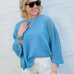 Sweetkama Tops - Sweaters Hollow Knit Bat Sleeve Top In Blue