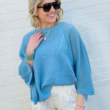 Sweetkama Tops - Sweaters Hollow Knit Bat Sleeve Top In Blue