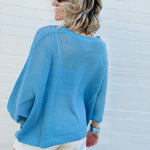 Sweetkama Tops - Sweaters Hollow Knit Bat Sleeve Top In Blue
