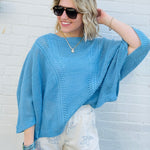 Sweetkama Tops - Sweaters Hollow Knit Bat Sleeve Top In Blue