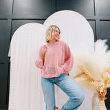 Hollow Knit Bat Sleeve Top In Pink - Infinity Raine