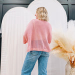 Hollow Knit Bat Sleeve Top In Pink - Infinity Raine