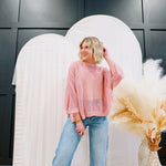 Hollow Knit Bat Sleeve Top In Pink - Infinity Raine