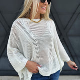 Hollow Knit Bat Sleeve Top In White - Infinity Raine