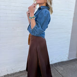 TABA Bottoms - Skirts Bias Cut Satin Skirt In Coffee