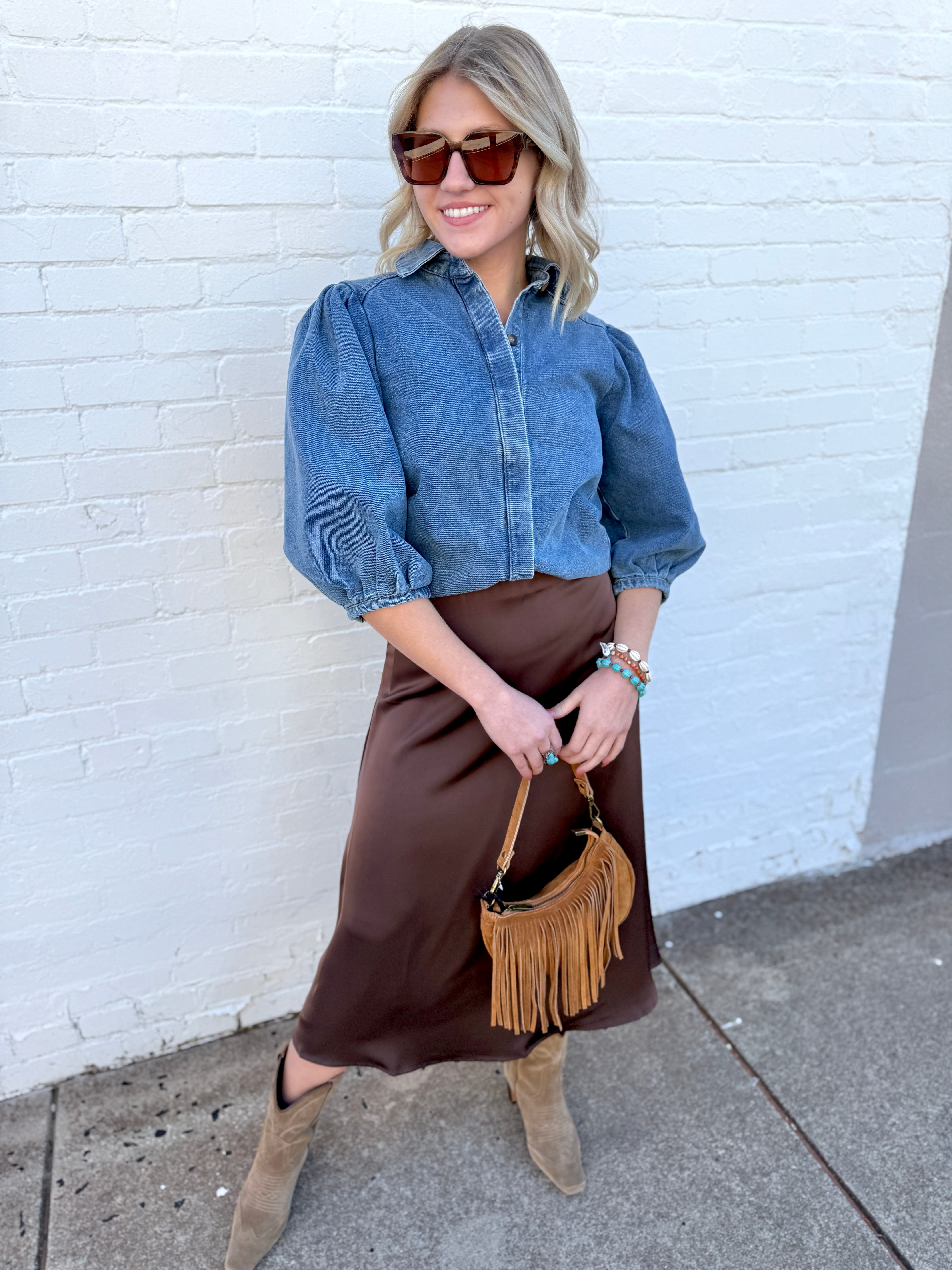 TABA Bottoms - Skirts Bias Cut Satin Skirt In Coffee