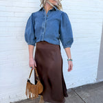 TABA Bottoms - Skirts Bias Cut Satin Skirt In Coffee