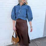 TABA Bottoms - Skirts Bias Cut Satin Skirt In Coffee