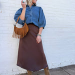 TABA Bottoms - Skirts Bias Cut Satin Skirt In Coffee