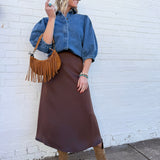 TABA Bottoms - Skirts Bias Cut Satin Skirt In Coffee