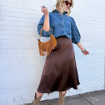 TABA Bottoms - Skirts Bias Cut Satin Skirt In Coffee