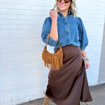 TABA Bottoms - Skirts Bias Cut Satin Skirt In Coffee