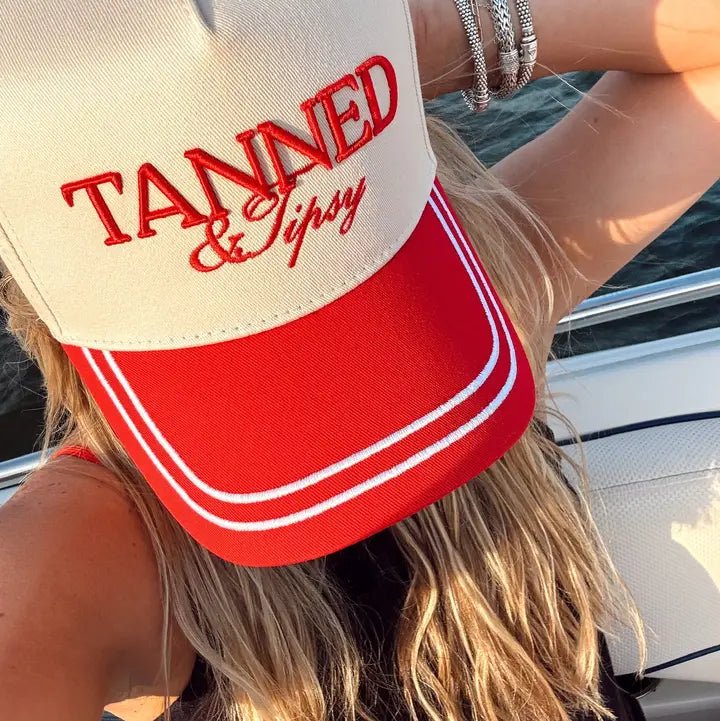 Tanned & Tipsy - Red Vintage Trucker Hat - Infinity Raine
