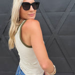 Taxi Lights Stripe Tank In Olive Cream - Infinity Raine