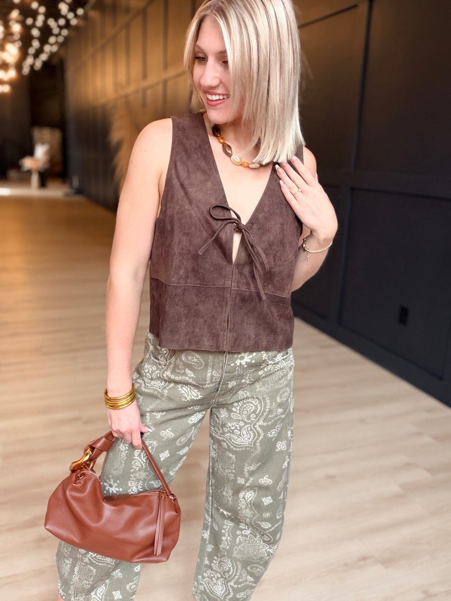 Tender Days Faux Suede Vest In Brown - Infinity Raine