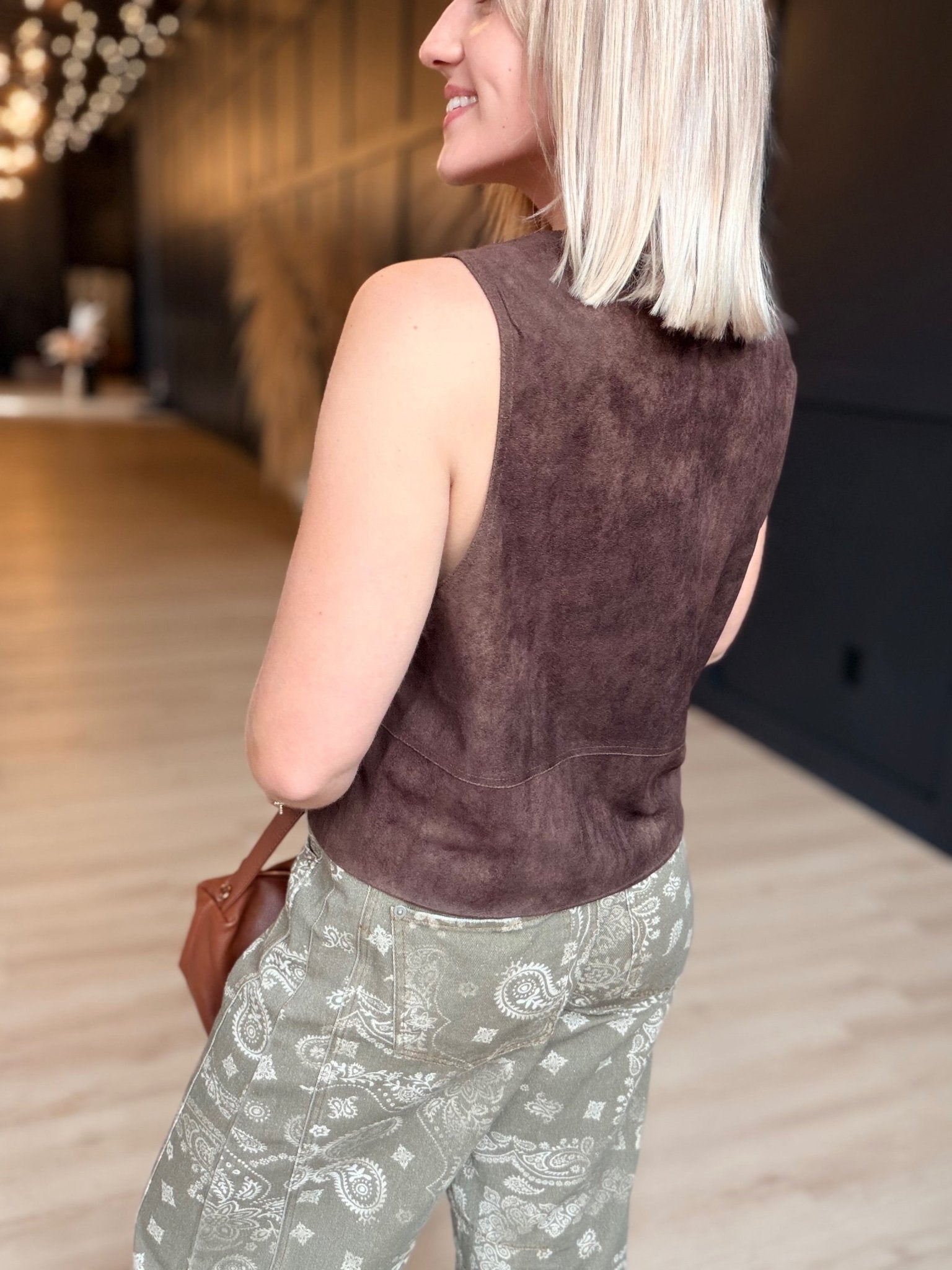 Tender Days Faux Suede Vest In Brown - Infinity Raine