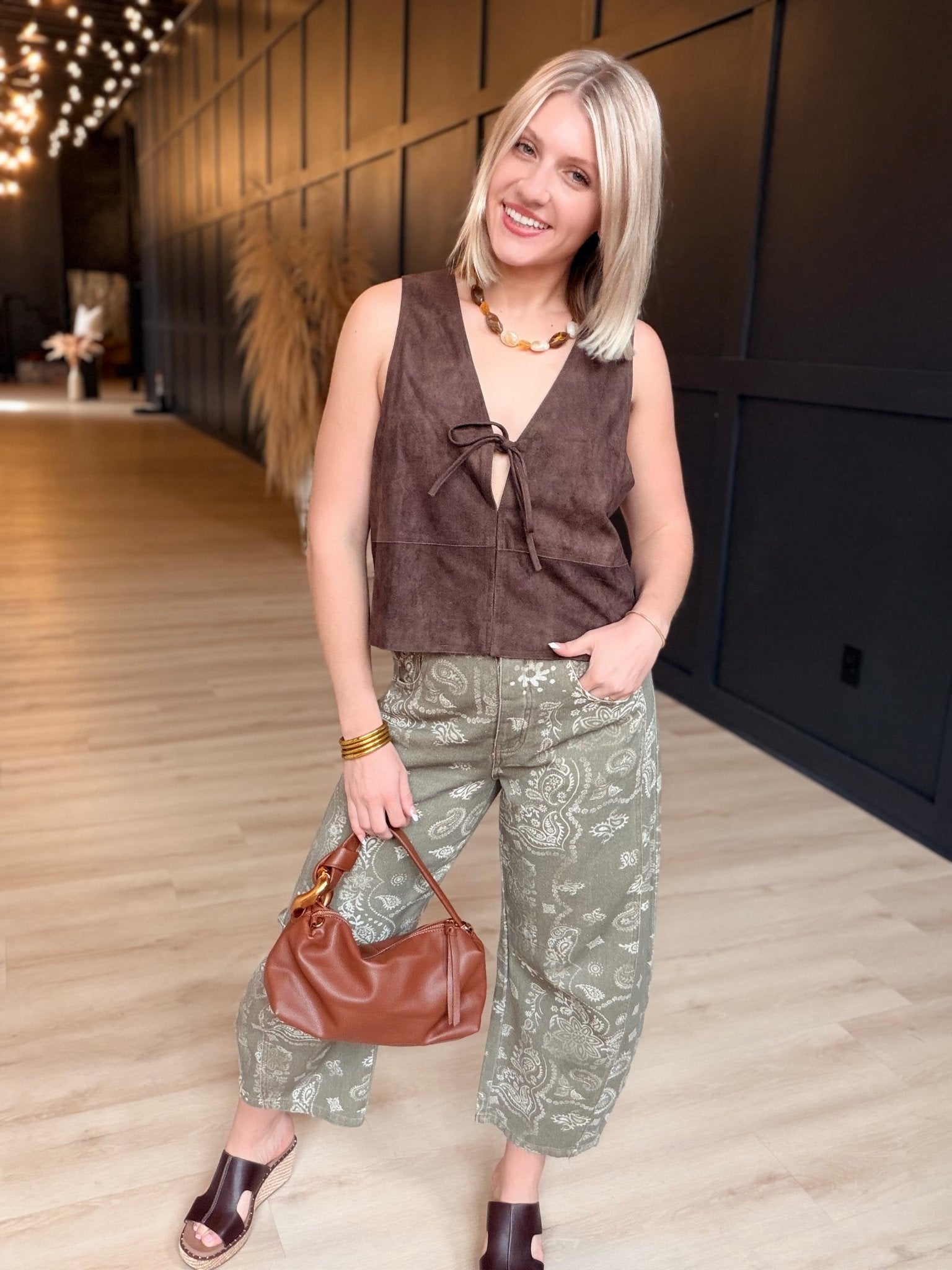 Tender Days Faux Suede Vest In Brown - Infinity Raine