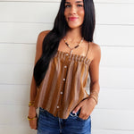 Terra Rose Button Front Cami In Camel Brown - Infinity Raine
