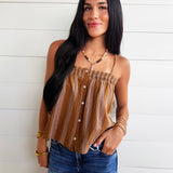 Terra Rose Button Front Cami In Camel Brown - Infinity Raine