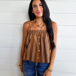Terra Rose Button Front Cami In Camel Brown - Infinity Raine