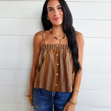 Terra Rose Button Front Cami In Camel Brown - Infinity Raine