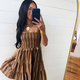 Terra Rose Tube Smocked Mini Dress In Camel Brown - Infinity Raine