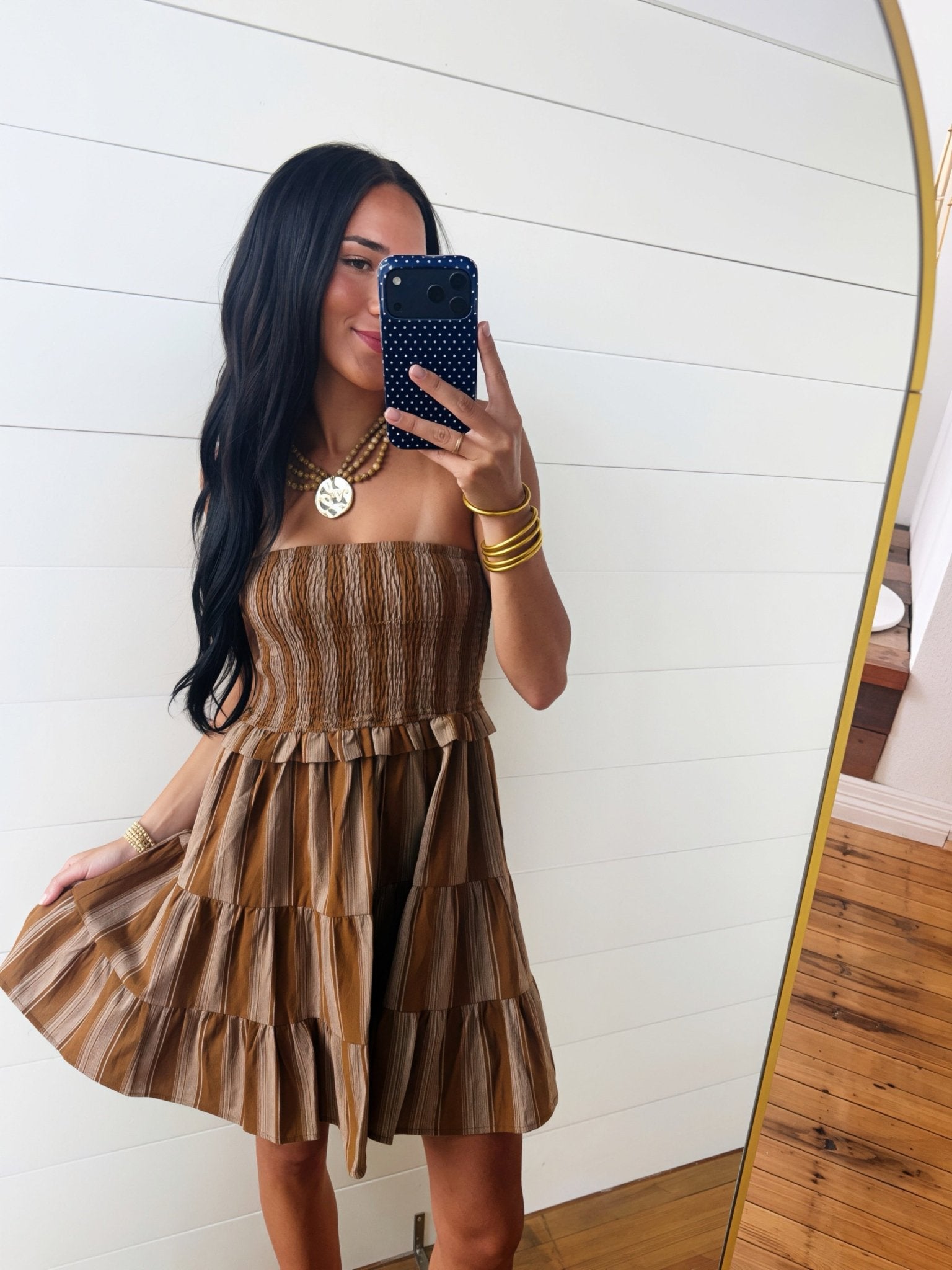 Terra Rose Tube Smocked Mini Dress In Camel Brown - Infinity Raine