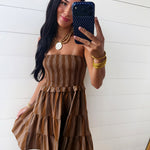 Terra Rose Tube Smocked Mini Dress In Camel Brown - Infinity Raine