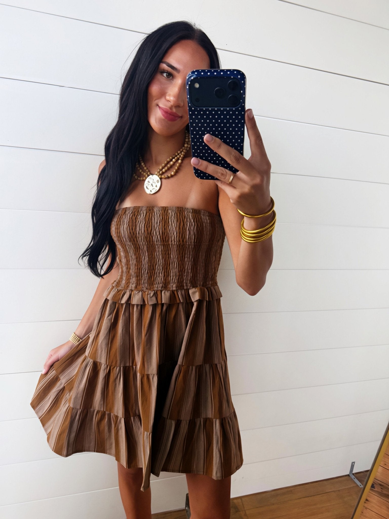 Terra Rose Tube Smocked Mini Dress In Camel Brown - Infinity Raine