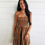 Terra Rose Tube Smocked Mini Dress In Camel Brown - Infinity Raine