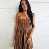 Terra Rose Tube Smocked Mini Dress In Camel Brown - Infinity Raine