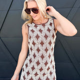 Textured Geometric Sleeveless Mini Dress In Chocolate Brown - Infinity Raine