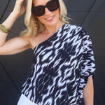 Textured Slouchy One Shoulder Top In Black - Infinity Raine
