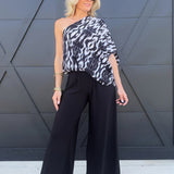 Textured Slouchy One Shoulder Top In Black - Infinity Raine