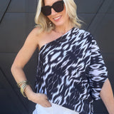 Textured Slouchy One Shoulder Top In Black - Infinity Raine