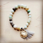 The Jewelry Junkie Jewelry - Bracelets Amazonite Stretch Beaded Tassel Charm Bracelet 08006134