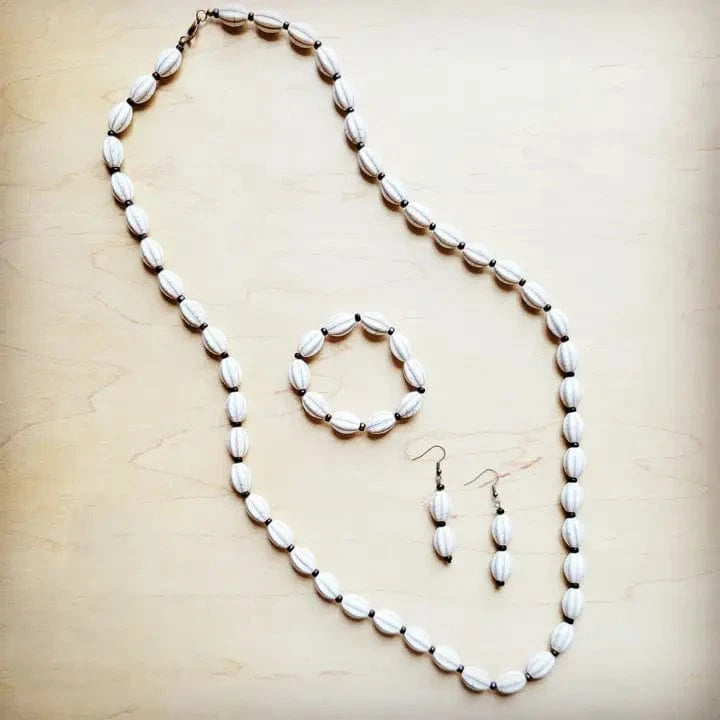 The Jewelry Junkie Jewelry - Bracelets Melon Beaded Stretch Bracelet In White Turquoise