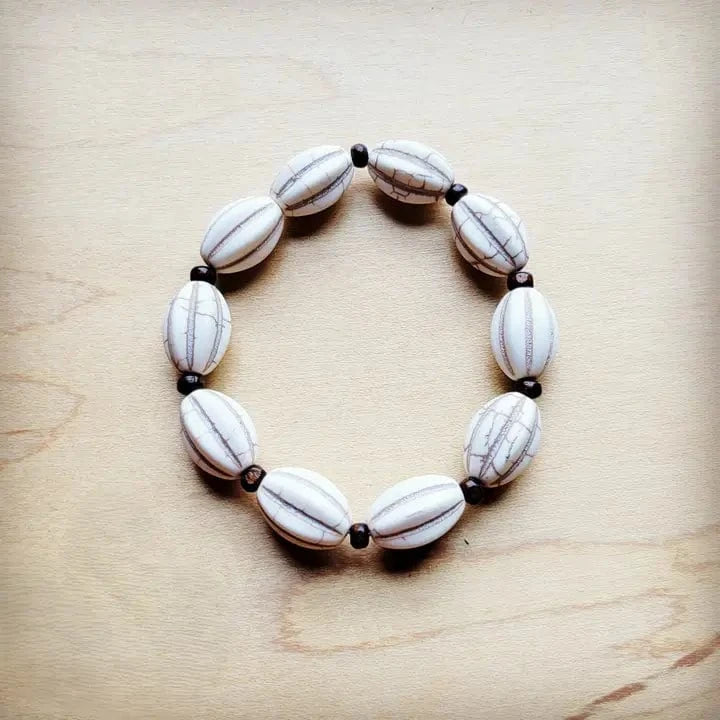 The Jewelry Junkie Jewelry - Bracelets Melon Beaded Stretch Bracelet In White Turquoise